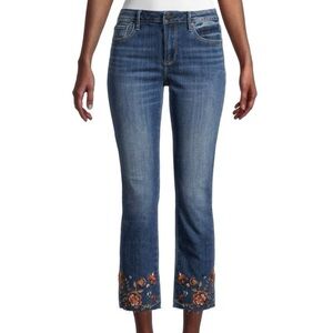 Driftwood Colette Floral Embroidered Cropped Jeans Size 32